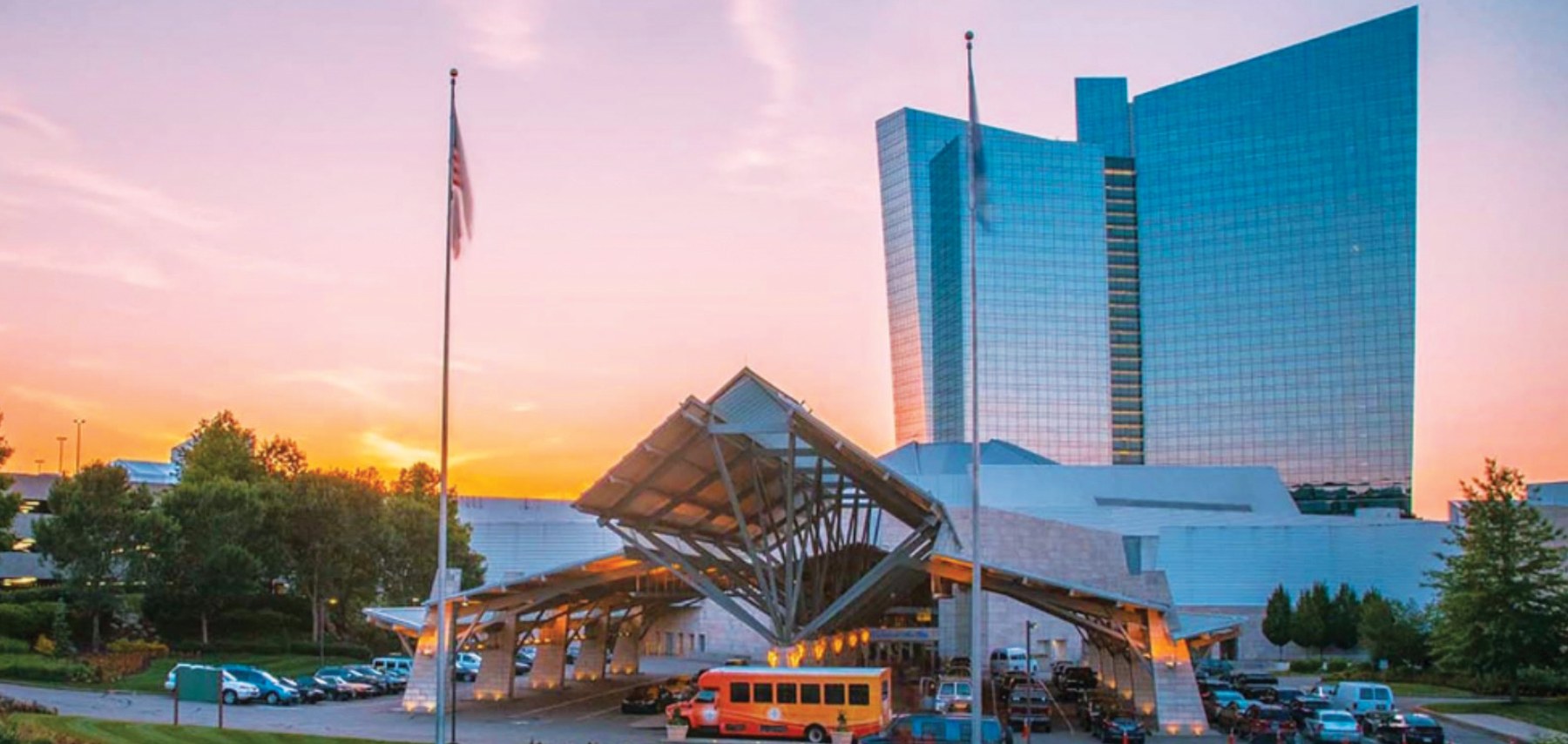 Event venue at sunset